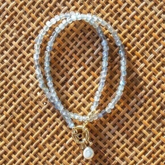 GORGEOUS Necklace Labradorite Beaded Necklace Gold Toggle Clasp Removable Pearl - Picture 3 of 11